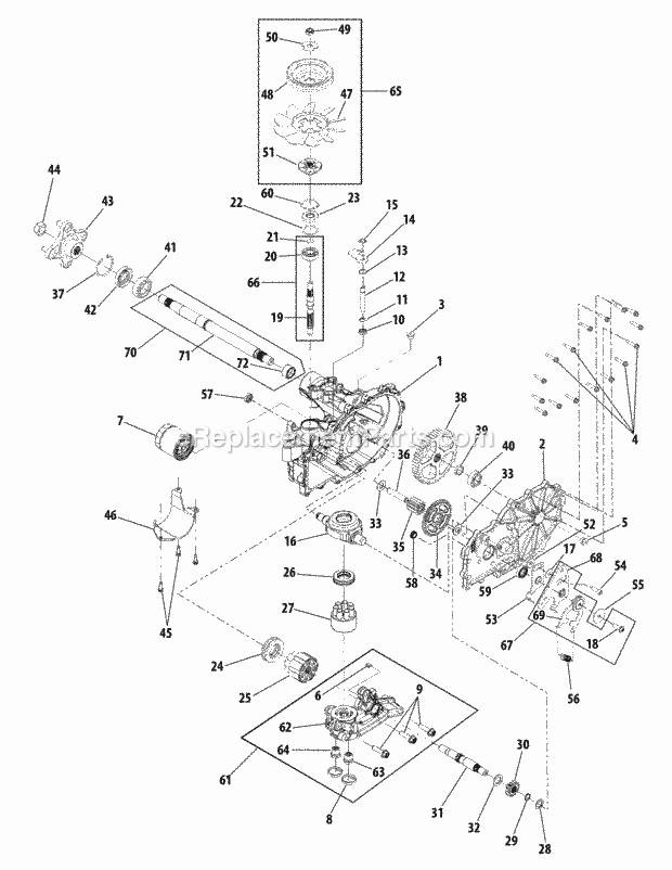 Transmission Assembly Lh Diagram and Parts List for FMZ50 17AF4BFP010, 17AF4BFP210, 17AF4BFP009, 17AF4B Cub Cadet Lawn Mower
